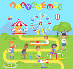 Playground with Attractions Full of Little Kids