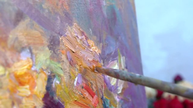 Brushstrokes close up. Oil Painting. Art. Slow motion