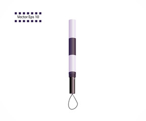 Realistic police baton, with backlight button and strap. Stick of traffic regulation. Vector illustration on isolated background.