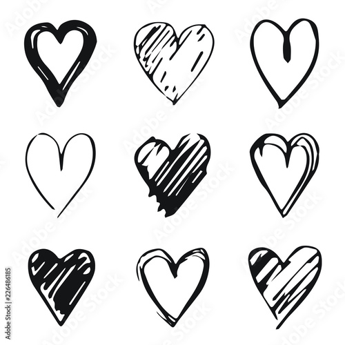 Hearts Icon Set Hand Drawn Doodle Sketch Style Outline And