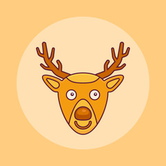 Christmas deer flat line icon. Vector illustration.