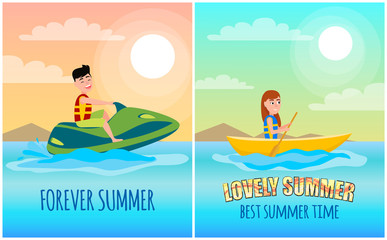 Forever Summer Posters Set Vector Illustration