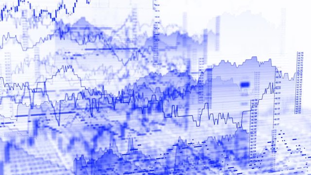 Flight around Financial World. Business concept. Very detailed video with  online stock market data, charts, diagrams, quotes, and prices