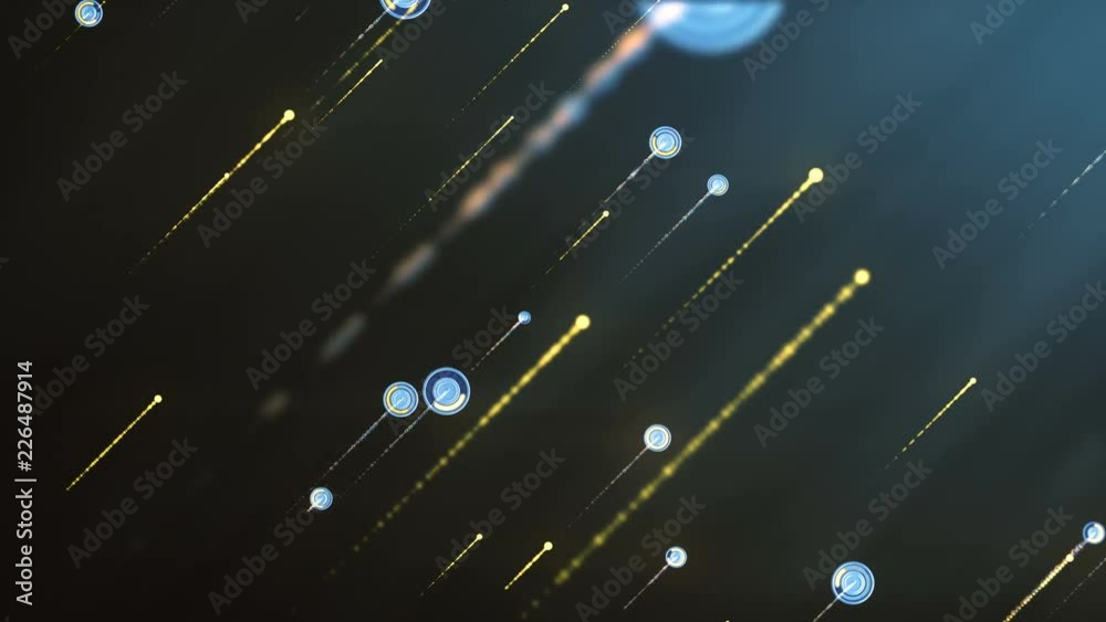 Poster abstract motion graphic background with animation flying glittering particles as meteor rain. 4k, ul