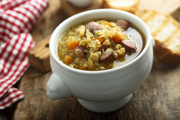 Lentil smoked sausage soup