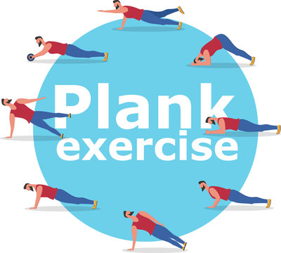 Fitness man doing planking exercise banner