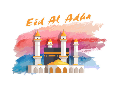 Eid Al Adha Muslim Holiday Banner with Mosque