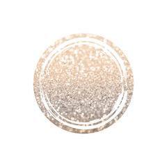 Round with rose gold glitter and grunge frame isolated on white background. Can be used as icon,...