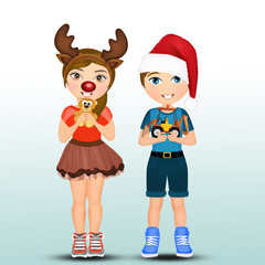 children with Christmas mask
