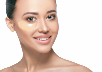 Fototapeta premium face with lifting eye patches moisturizing skin under the eyes