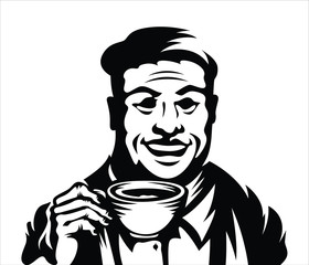 Elderly men holding drinking cups illustrating coffee