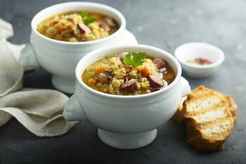 Lentil smoked sausage soup