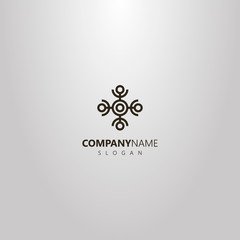 black and white simple vector geometric logo of an abstract element of an ornament of four humanoids with arms raised up