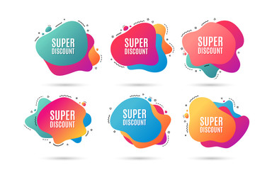 Super discount symbol. Sale sign. Advertising Discounts symbol. Abstract dynamic shapes with icons. Gradient banners. Liquid  abstract shapes. Vector