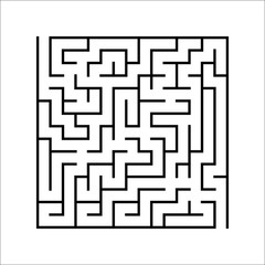 Black square maze. An interesting and useful game for kids. Children's puzzle with one entrance and one exit. Labyrinth conundrum. Simple flat vector illustration isolated on white background.