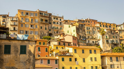 Ventimiglia old town with colored buildings in summer