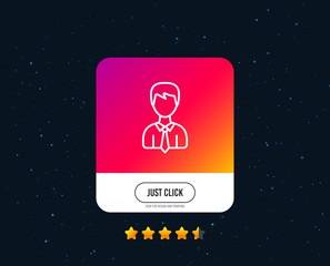 Male User line icon. Profile Avatar sign. Businessman Person silhouette symbol. Web or internet line icon design. Rating stars. Just click button. Vector