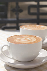 Two cups of cappuccino.