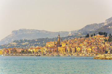 Obraz premium Panoramic view of the gulf of Menton and Cap Martin in a summer day