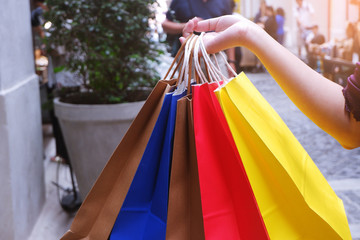 Woman in shopping. Happy woman with shopping bags enjoying in shopping. 