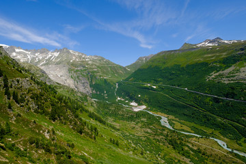Fototapeta na wymiar Summer landscape of Switzerland mountain nature, view to Furkapass