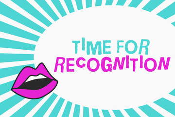 Writing note showing Time For Recognition. Business photo showcasing Acknowledgement Interval between Stimulus and Nature.