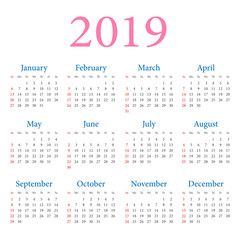 Simple annual calendar 2019