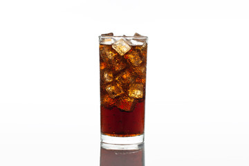 Fototapeta na wymiar Cola in glass with ice isolated on white background