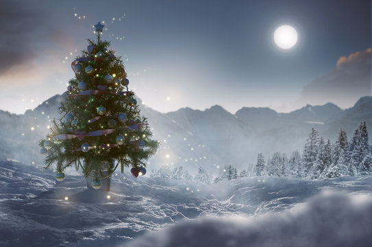 Weihnachtsbaum in Winterlandschaft