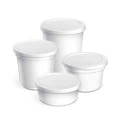Realistic White blank plastic container for yogurt, jams and other products.