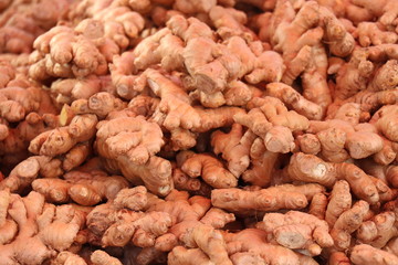 Fresh pieces of ginger at a market