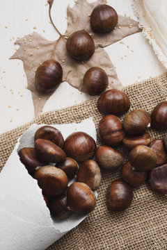chestnuts on a wooden table