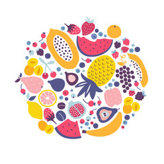 Vector cartoon fruit set