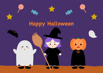 ハロウィンのイラスト: 仮装する子供たち