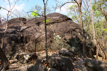 Big granite stone with blue sky at Op Luang National Park, Hot, Chiang Mai, Thailand