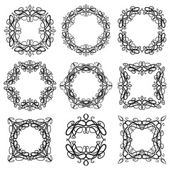 Decorative vintage curly frames set. Decorative elements for design. Vector illustration.