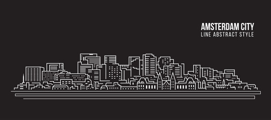 Cityscape Building Line art Vector Illustration design - Amsterdam city - obrazy, fototapety, plakaty