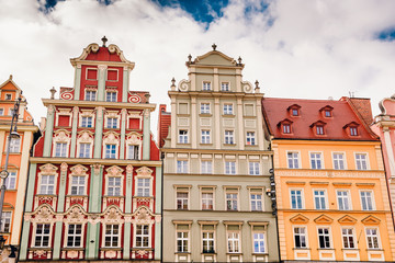 Naklejka premium Buildings on the medieval Market Square in Wroclaw, Poland
