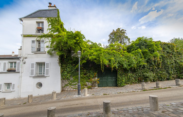 View of old street in Montmartre,  Paris, France