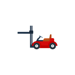 Forklift Trucks vector illustration. Storage equipment icon set. Forklifts in various combinations, storage racks, pallets with goods.