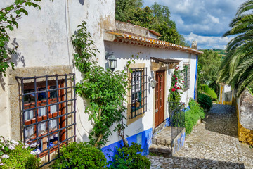 Street view at medieval city of Obidos, Portugal