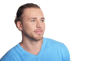 Fototapeta premium Portrait of a handsome hipster man on white background