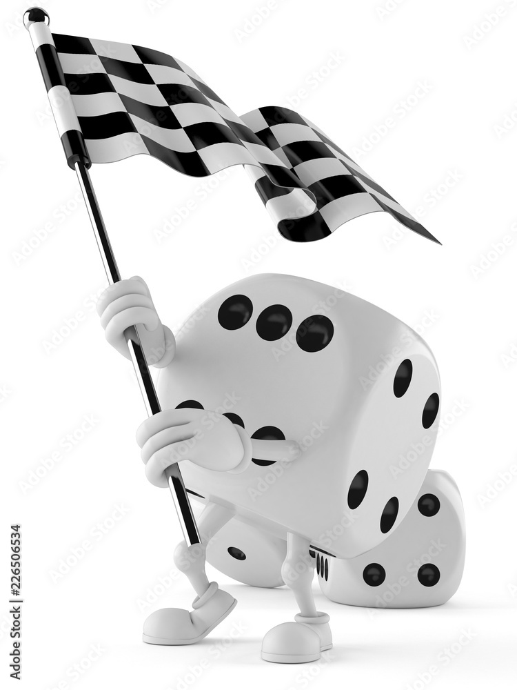 Sticker dice character waving race flag