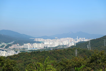 Mountain landscape,Cityscape from the mountain,Cityscape in Autumn
