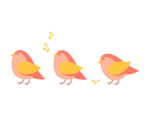 Set of colored cartoon birds, greeting card, invitation, for printing on a t-shirt.  Vector illustration.