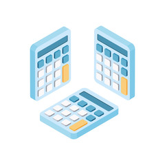 Calculator isometric view from different sides. Vector illustration.