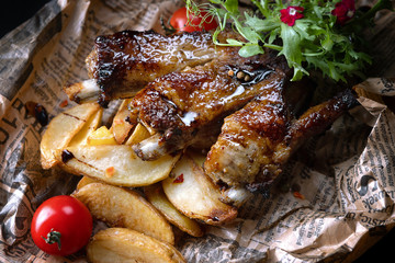 Fried ribs with potatoes