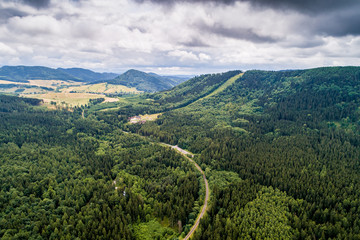 Dzikowiec ski lift and Kamienne Mountains aerial view