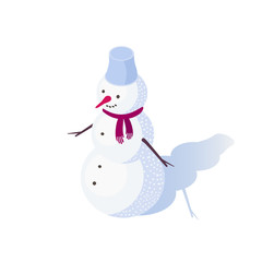 Cute snowman in isometric. Cartoon vector illustration.