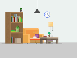 Modern Living room interior with furniture, flat design style. Vector illustration